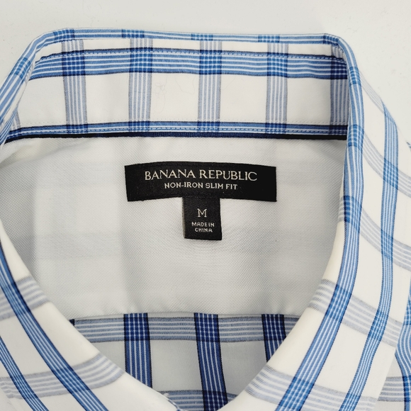 Banana Republic Men's Slim Fit Blue White Black Check Dress Shirt Long Sleeve - Picture 4 of 4